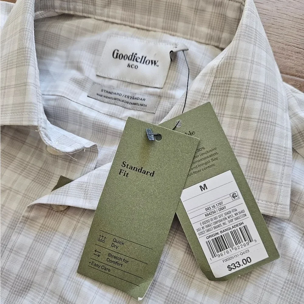 Goodfellow & Co Men's White And Gray Plaid Shirt Size M